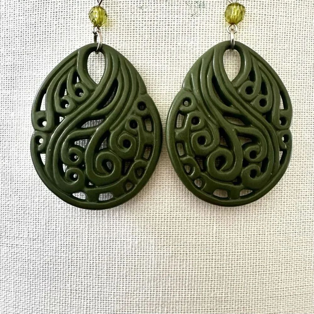 Olive green cut out teardrop statement earrings